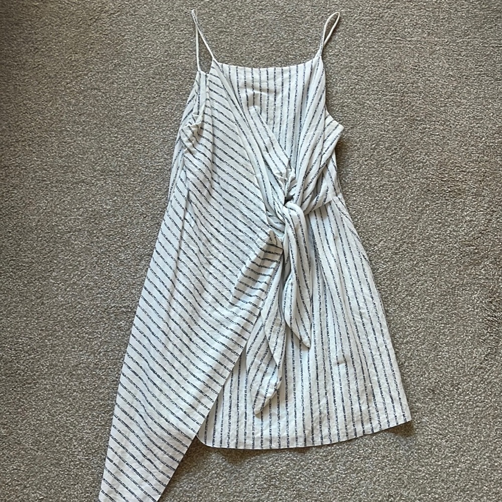 Mango White Striped Knot-Front Slip Dress